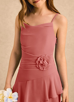Azazie Indiah Girls Formal Flower Girl Dresses Antique Rose A-Line Ruched Chiffon Dress image6