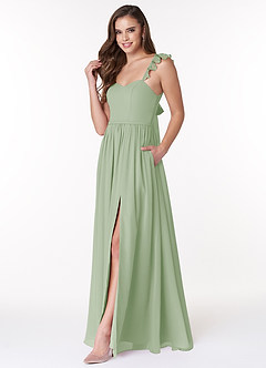 Azazie Metz Final Sale Dusty Sage A-Line Sweetheart Ruched Chiffon Dress image4