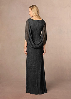 Azazie Paige Mère de la mariée Robes Robe Fourreau en Maille métallique Cape plissée Noir image3