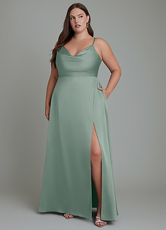 Azazie Sarella Bridesmaid Dresses Silver Sage A-Line Pleated Stretch Satin Dress image10