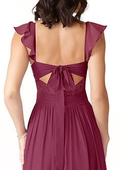 Azazie Lissa Bridesmaid Dresses Mulberry A-Line Lace Chiffon Dress image3