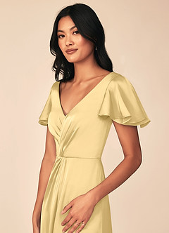Azazie Soren Robes de demoiselle d'honneur Robe Trapèze en Satin extensible Plissée Beurre image7