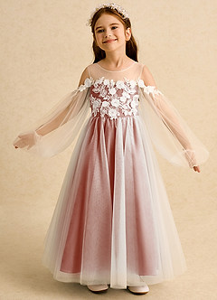 Azazie Zimi Flower Girl Dresses Clay Ball-Gown Sweetheart Neckline Tulle Dress image4