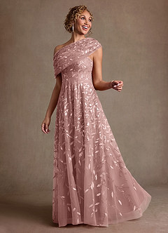 Azazie Sidney Mother of the Bride Dresses Dusty Rose A-Line Off the Shoulder Lace Dress image1