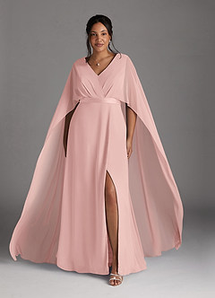 Azazie Isa Mère de la mariée Robes Robe Trapèze en Mousseline de soie Col V plissé Rose Poudré image7