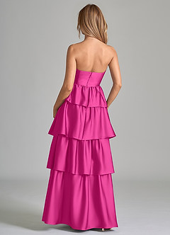 Azazie Faye Bridesmaid Dresses Fuchsia A-Line Ruched Stretch Satin Dress image7