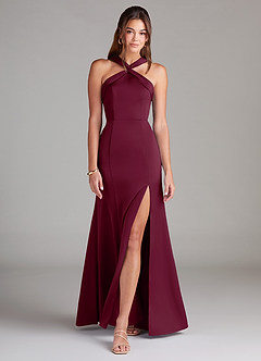 Azazie Rue Robes de demoiselle d'honneur Robe Trapèze en Satin extensible Plissée Mûre image3