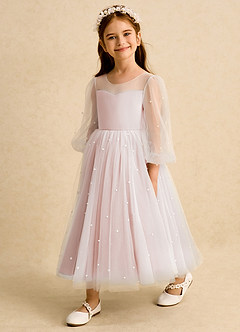 Azazie Trudy Flower Girl Dresses Blushing Pink Ball-Gown Sweetheart Neckline Tulle Dress image4