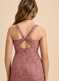 Azazie Mero Junior Vestido de Rosa Polvorienta de Devorado Floral de Corte Recto con Plisado image2