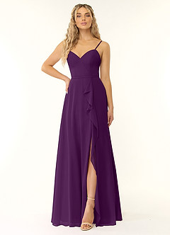 Azazie Naeem Bridesmaid Dresses Grape A-Line V-Neck Ruffle Chiffon Dress image1