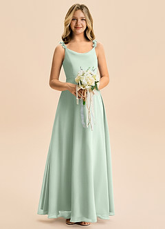 Azazie Elodie Junior Agave A-Line Chiffon Dress image3