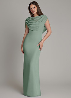 Azazie Hadley Robes de demoiselle d'honneur Robe Sirène en Mousseline de soie Plissée Sauge D'argent image2