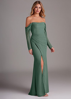 Azazie Hallie Bridesmaid Dresses Sea Moss Mermaid Long Sleeve Chiffon Dress image4
