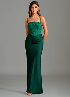 Azazie Emilia Bridesmaid Dresses Emerald Mermaid Strapless Stretch Satin Dress image4