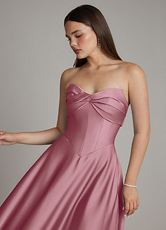 Azazie Meleena Bridesmaid Dresses Vintage Mauve A-Line Strapless Stretch Satin Dress image4