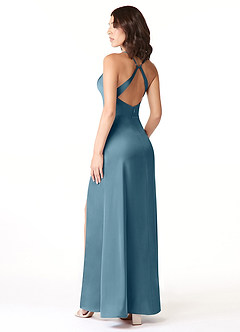 Azazie Geanna Bridesmaid Dresses Bermuda Sheath V-Neck Pleated Stretch Satin Dress image4