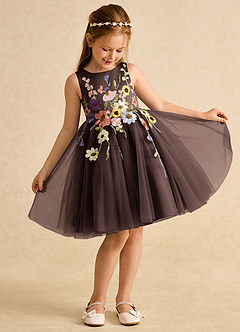 Azazie Prima Flower Girl Dresses Ganache A-Line Bow Tulle Dress image3