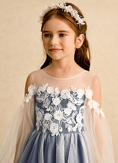 Azazie Zimi Robe Demoiselle D'honneur Fillette Robe Princesse en Tulle Encolure en Forme de Cœur Bleu Marine Foncé image9