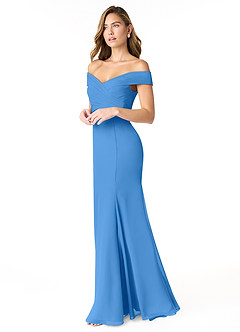 Azazie Lecia Bridesmaid Dresses Blue Jay Empire Off-The-Shoulder Pleated Chiffon Convertible Dress image3