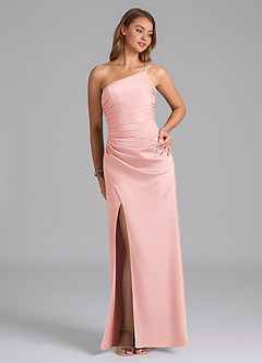 Azazie Eren Bridesmaid Dresses Powder Pink Mermaid One Shoulder Stretch Satin Dress image4