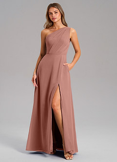 Azazie Phaedra Bridesmaid Dresses Cedar Rose A-Line One Shoulder Chiffon Dress image1