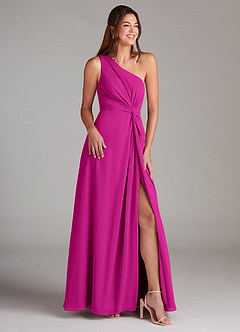 Azazie Brooke Bridesmaid Dresses Fuchsia A-Line One Shoulder Chiffon Dress image4