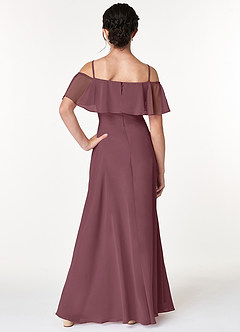 Azazie Maggie Junior Sangria A-Line Off the Shoulder Chiffon Dress image2