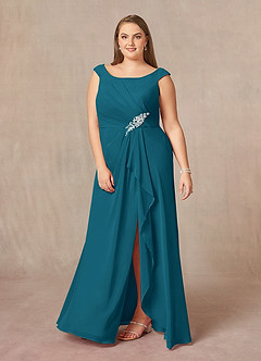 Azazie Yarrow Final Sale Ink Blue A-Line Pleated Chiffon Dress image7