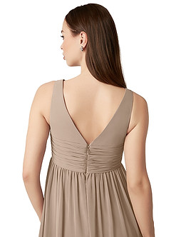 Azazie Yetta Maternity Bridesmaid Dresses A-Line V-Neck Gathered Chiffon Floor-Length Dress image3