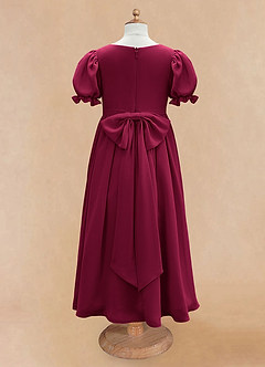 Azazie Joss Flower Girl Dresses Burgundy A-Line with Sleeves Chiffon Dress image7
