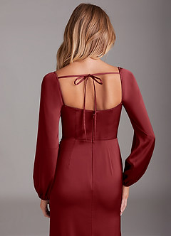 Azazie Charissa Robes de demoiselle d'honneur Robe Fourreau en Satin extensible Manche longue Grenade image2