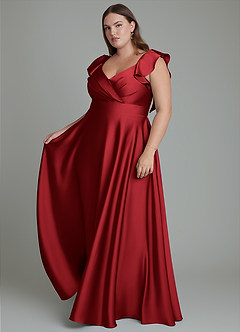 Azazie Leilani Robes de demoiselle d'honneur Robe Trapèze en Satin extensible Drapé Écarlate image13