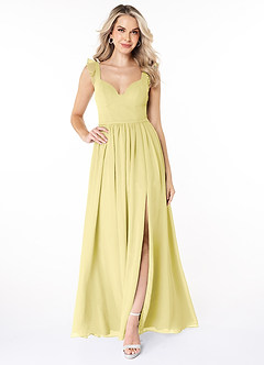 Azazie Stassie Bridesmaid Dresses Lemon Sorbet A-Line Sweetheart Ruched Chiffon Dress image3