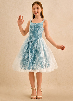 Azazie Cubbie Girls Formal Blumenmädchenkleider A-Linie Spitze Kleid Tintenblau image5