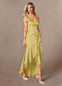 Azazie Billings Mother of the Bride Dresses Canary Mermaid Off the Shoulder Stretch Satin Dress image5
