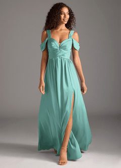 Azazie Lianne Brautjungfernkleider A-Linie Schulterfrei Stretch-Satin Kleid Aqua image8