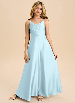 Azazie Bug Junior Jurk van Stretch Satijn met A-Lijn Geplooid Wolkenblauw image5