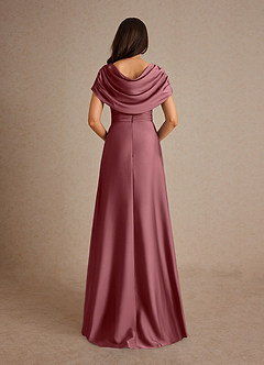 Azazie Branford vestidos de madre de la novia Vestido de Rosa Del Desierto de Satén Elástico de Corte En A con Plisado image6