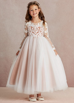 Azazie Elodie Blumenmädchenkleider Ballkleid Spitze Kleid Elfenbein Bronzer image3