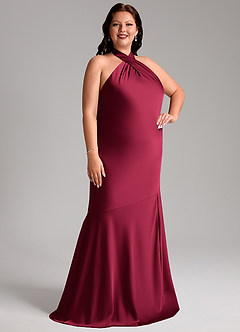 Azazie Lorena Brautjungfernkleider Meerjungfrau-Linie Plissee Stretch-Satin Kleid Burgunderrot image10