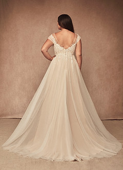 Azazie Bellisima Wedding Dresses Diamond White Nude A-Line V-Neck Tulle Dress image2