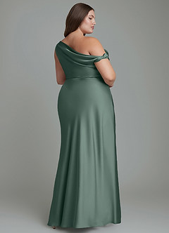 Azazie Emerson Bridesmaid Dresses Sea Moss Mermaid Off the Shoulder Stretch Satin Dress image9