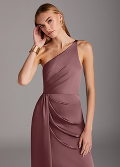 Azazie Mika Bridesmaid Dresses Vintage Mauve Sheath One Shoulder Stretch Satin Dress image6