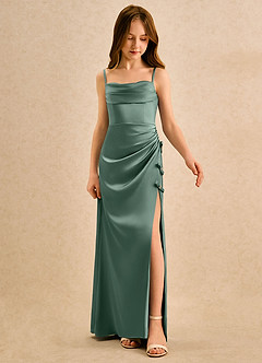 Azazie Bundt Girls Formal Flower Girl Klänningar Klä A-Line i Stretch Satin Plisserad image3