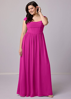 Barbie ♥ Azazie Bridesmaid Dresses Fuchsia A-Line Corset Chiffon Dress image11