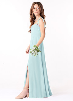 Azazie Rosey Junior Abito A-Line in Chiffon Scollo a Cuore Sea Glass image3