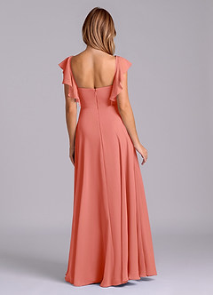 Azazie Leilani Bridesmaid Dresses Salmon Pink A-Line Pleated Chiffon Dress image2