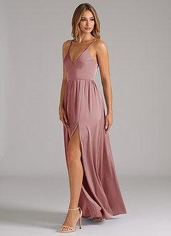 Azazie Aaida Bridesmaid Dresses Dusty Rose A-Line Corset Stretch Satin Dress image3