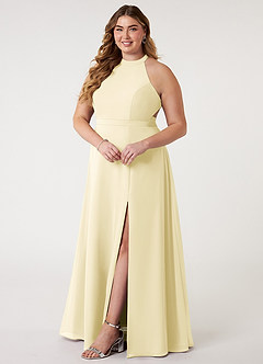 Azazie Clarice Bridesmaid Dresses Lemon Sorbet A-Line Halter Chiffon Dress image11