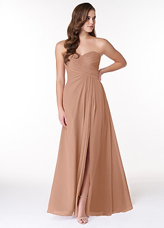 Azazie Arabella Allure Vestidos de damas de honor Vestido de Champán Rosado de Gasa de Corte en A Convertible con Escote de Corazón image1